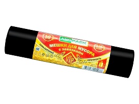 Мешки для мусора 120 л, с завязками, черные, в рулоне 10 шт., ПНД, 15 мкм, 800х750 мм, VIP, Z12010black в Домодедово
