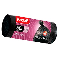 Мешки для мусора 60 л, черные, в рулоне 20 шт., ПНД, 7,4 мкм, 720х600 мм, PACLAN, 600820 в Домодедово