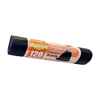 Мешки для мусора 120 л, с завязками, черные, в рулоне 10 шт., ПНД, 16 мкм, 1100х700 мм, Крепак, 4607075710320 в Домодедово