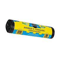 Мешки для мусора 120 л, с ушками, черные, в рулоне 10 шт., ПНД, 13 мкм, 1050х680 мм, Крепакоф, 4607075710436 в Домодедово
