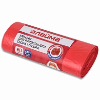 Мешки для мусора 60 л, красный, в рулоне 20 шт., ПНД, 10 мкм, 680х580 мм, LAIMA, 606702 в Домодедово