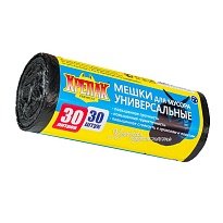 Мешки для мусора 30 л, черные, в рулоне 30 шт., ПНД, 9 мкм, 600х500 мм, Крепак, 4607075710108 в Домодедово