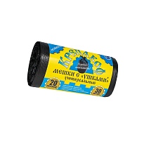 Мешки для мусора 20 л, с ушками, черные, в рулоне 30 шт., ПНД, 10 мкм, 550х440 мм, Крепакоф, 4607075710405 в Домодедово