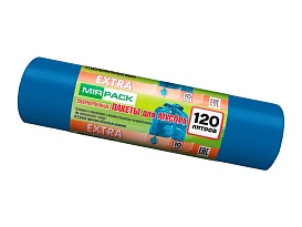 Мешки для мусора 120 л, синие, в рулоне 10 шт., ПНД, 14 мкм, 1100х700 мм, EXTRA, ex1201802 в Домодедово