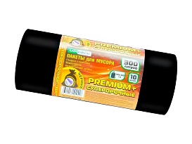 Мешки для мусора 300 л, черные, в рулоне 10 шт., ПВД 70 мкм, 1400х1000 мм, PREMIUM+, 30010160 в Домодедово