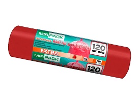Мешки для мусора 120 л, красные, в рулоне 10 шт., ПНД, 14 мкм, 1100х700 мм, EXTRA, ex1201805 в Домодедово