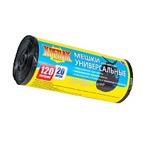 Мешки для мусора 120 л, черные, в рулоне 20 шт., ПНД, 15 мкм, 1100х700 мм, Крепак, 4607075710207 в Домодедово