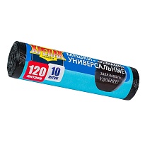 Мешки для мусора 120 л, с ушками, черные, в рулоне 10 шт., ПНД, 15 мкм, 1100х700 мм, Крепак, 4607075710474 в Домодедово