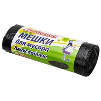 Мешки для мусора 160 л, черные, в рулоне 10 шт., ПВД, 23 мкм, 1200х900 мм, Любаша, 607681 в Домодедово