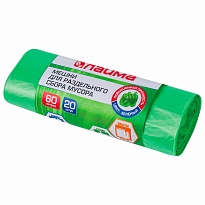Мешки для мусора 60 л, зеленые, в рулоне 20 шт., ПНД, 10 мкм, 680х580 мм, LAIMA, 606704 в Домодедово