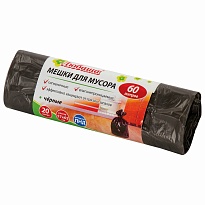 Мешки для мусора 60 л, черные, в рулоне 20 шт., ПНД, 5 мкм, 650х570 мм, Любаша, 605331 в Домодедово