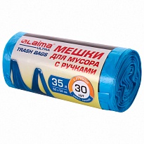Мешки для мусора 35 л, с ручками, синие, в рулоне 30 шт., ПНД, 9 мкм, 540х500 мм, LAIMA ULTRA, 607683 в Домодедово