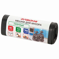 Мешки для мусора 90 л, черные, в рулоне 10 шт., ПВД, 25 мкм, 950х600 мм, LAIMA, 605332 в Домодедово