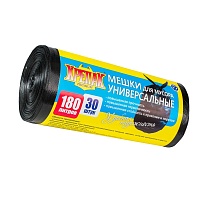 Мешки для мусора 180 л, черные, в рулоне 30 шт., ПНД, 20 мкм, 1150х800 мм, Крепак, 4607075710139 в Домодедово