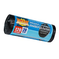 Мешки для мусора 120 л, с ушками, черные, в рулоне 20 шт., ПНД, 15 мкм, 1100х700 мм, Крепак, 4607075710368 в Домодедово