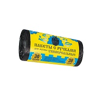 Мешки для мусора 30 л, с ручками, черные, в рулоне 30 шт., ПНД, 9 мкм, 620х480 мм, Крепакоф, 4607075710665 в Домодедово