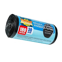 Мешки для мусора 180 л, с ушками, черные, в рулоне 30 шт., ПНД, 20 мкм, 1150х800 мм, Крепак, 4607075710399 в Домодедово