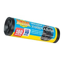 Мешки для мусора 180 л, черные, в рулоне 10 шт., ПНД, 20 мкм, 1150х800 мм, Крепак, 4607075710481 в Домодедово