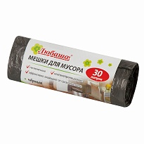 Мешки для мусора 30 л, черные, в рулоне 20 шт., ПНД, 5 мкм, 550х470 мм, Любаша эконом, 605329 в Домодедово