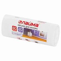 Мешки для мусора 60 л, белые, в рулоне 20 шт., ПНД, 7 мкм, 680х580 мм, LAIMA, 605539 в Домодедово