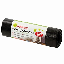 Мешки для мусора 180 л, черные, в рулоне 10 шт., ПВД, 24 мкм, 1060х800 мм, Любаша, 605336 в Домодедово