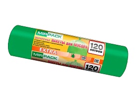 Мешки для мусора 120 л, зеленые, в рулоне 10 шт., ПНД, 14 мкм, 1100х700 мм, EXTRA, ex1201804 в Домодедово