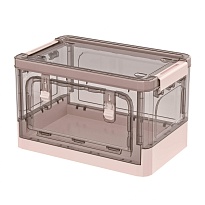 Ящик пластиковый складной прозрачный коричневый, дно розовое, 360х235х230 мм, с колесиками в Домодедово